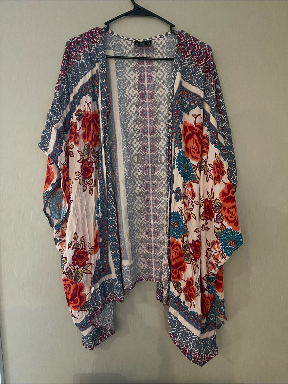 Angie Floral 1x plus Open-Front Kimono duster cardigan Multi-Color floral Rayon